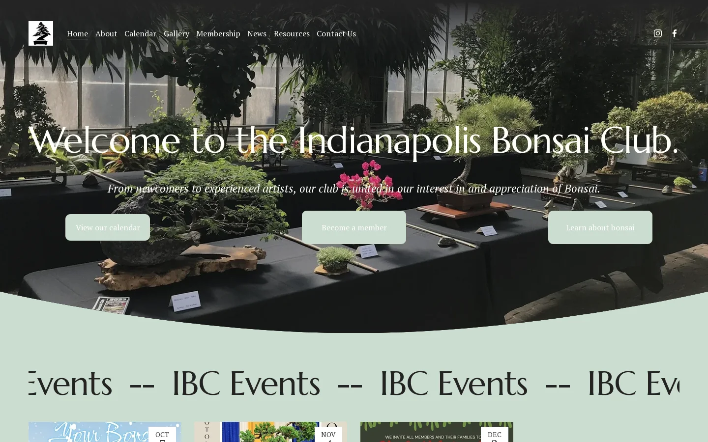 Indianapolis Bonsai Club Homepage screenshot