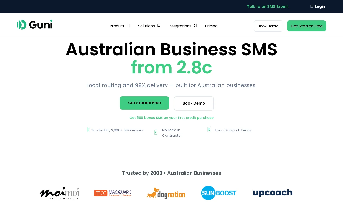 Guni SMS Homepage screenshot