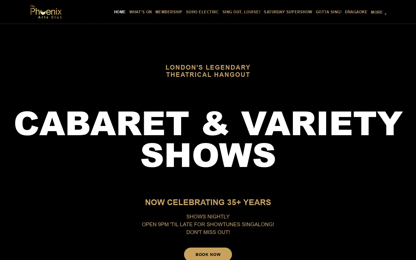 Phoenix Arts Club Homepage screenshot
