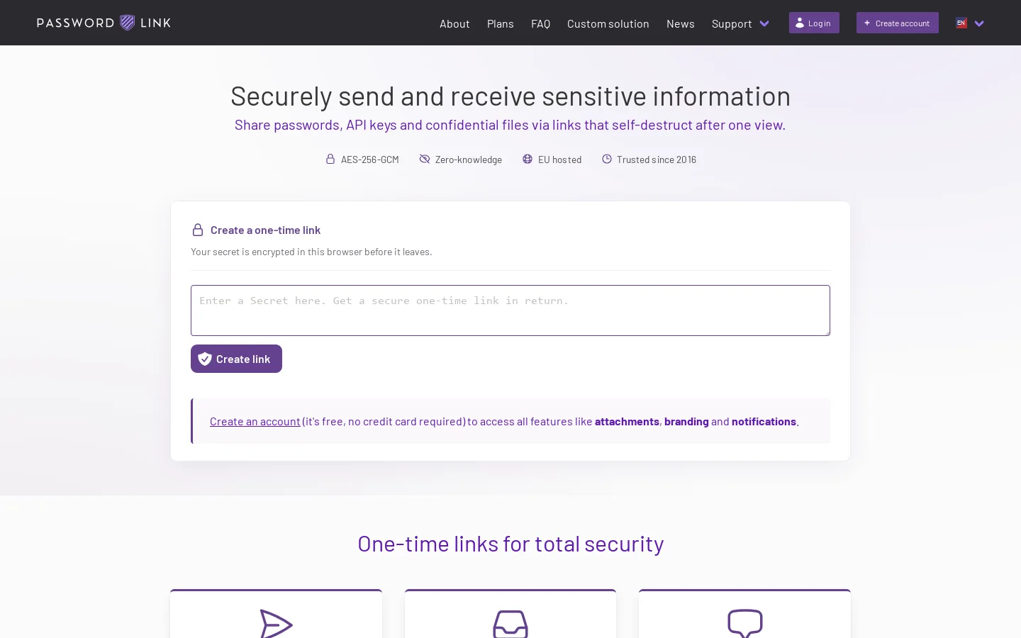 Password.link Homepage screenshot