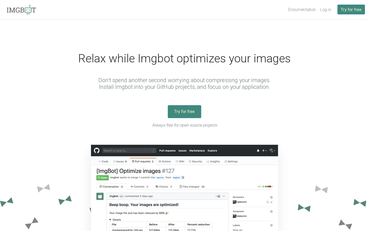 Imgbot Homepage screenshot