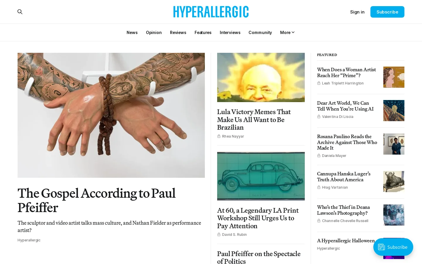 Hyperallergic Homepage screenshot