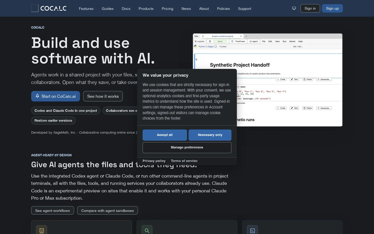 CoCalc Homepage screenshot