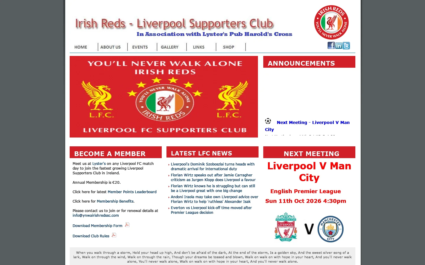 YNWA :: Irish Reds :: Home Homepage screenshot