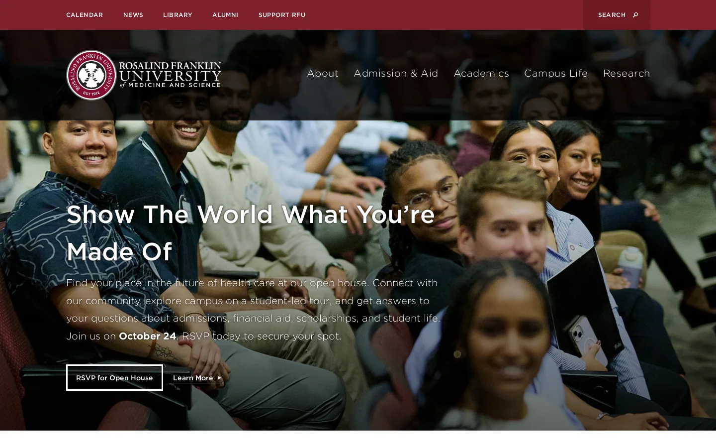 Rosalind Franklin University Homepage screenshot