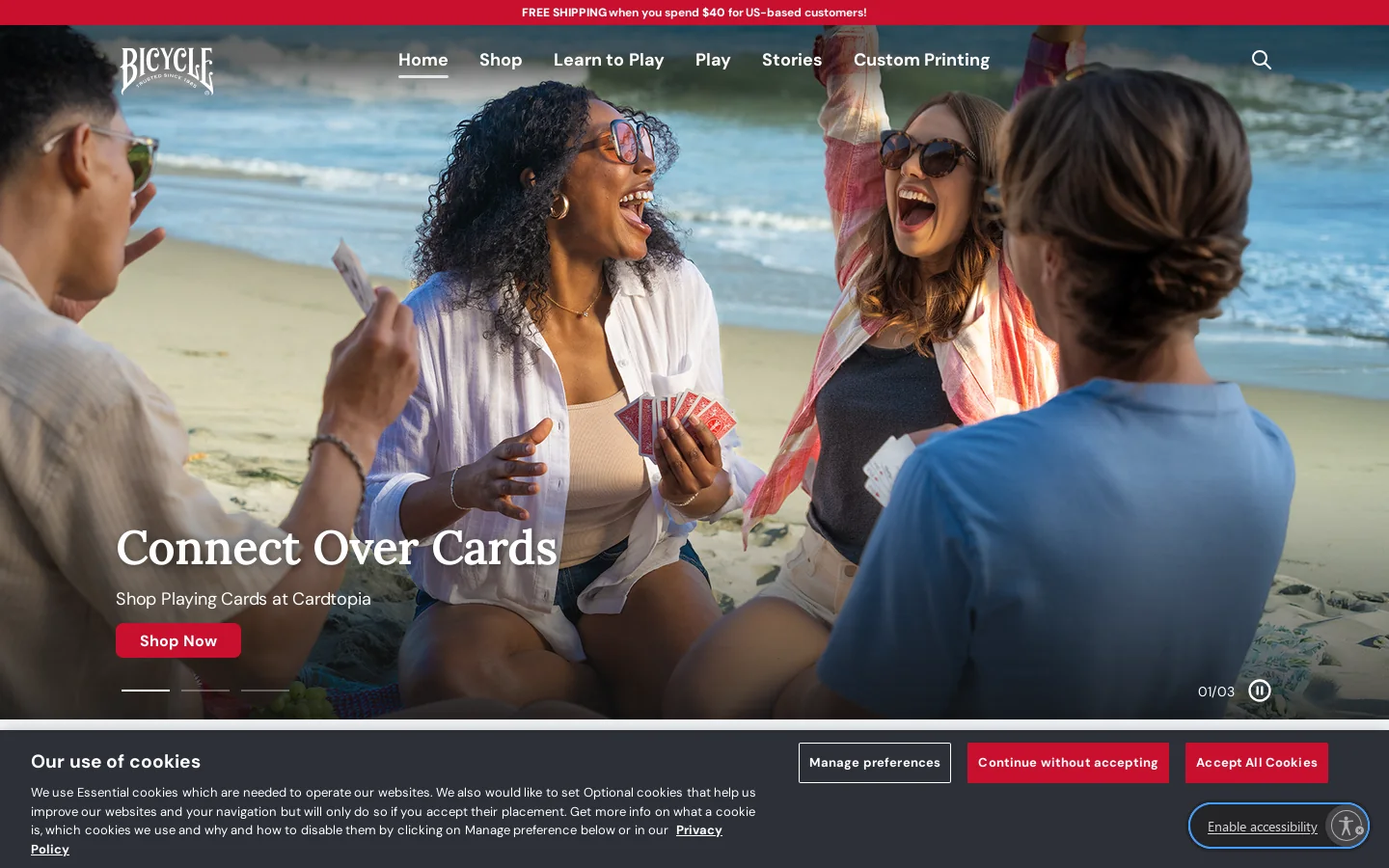Bicycle Cards Homepage screenshot