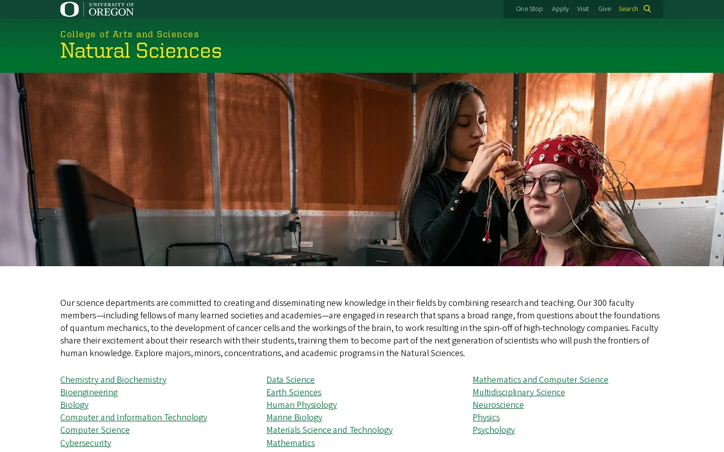 Natural Sciences Homepage screenshot