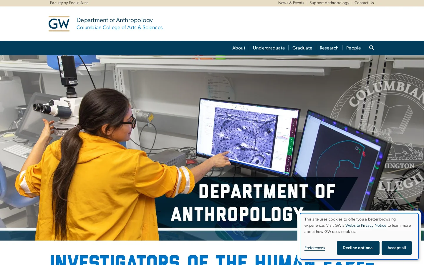 Department of Anthropology | Columbian College of Arts & Sciences | The George Washington University Homepage screenshot