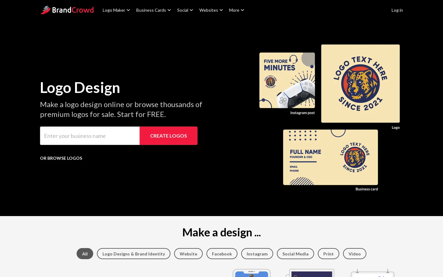 BrandCrowd Homepage screenshot
