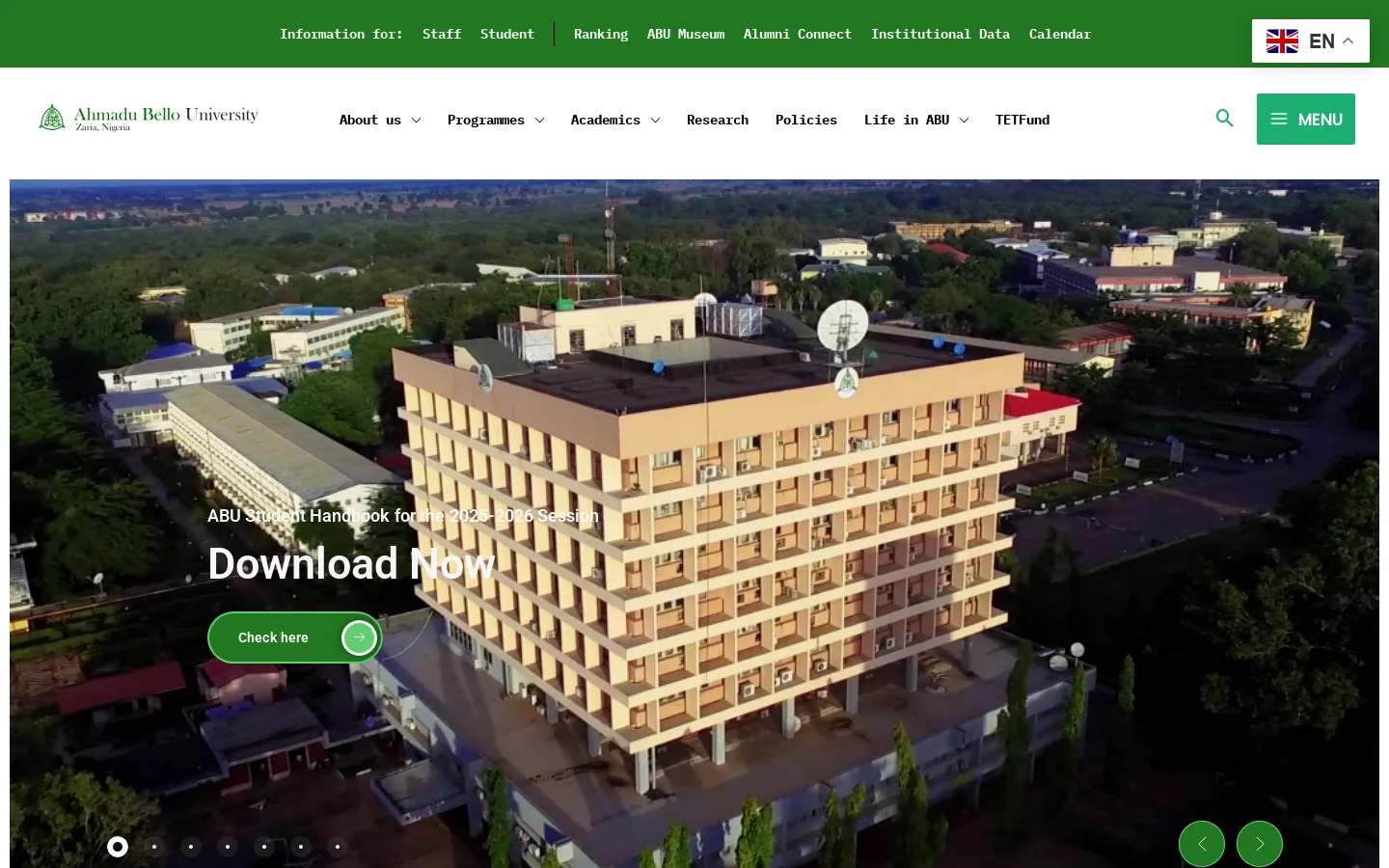 Home Page - Ahmadu Bello University Homepage screenshot