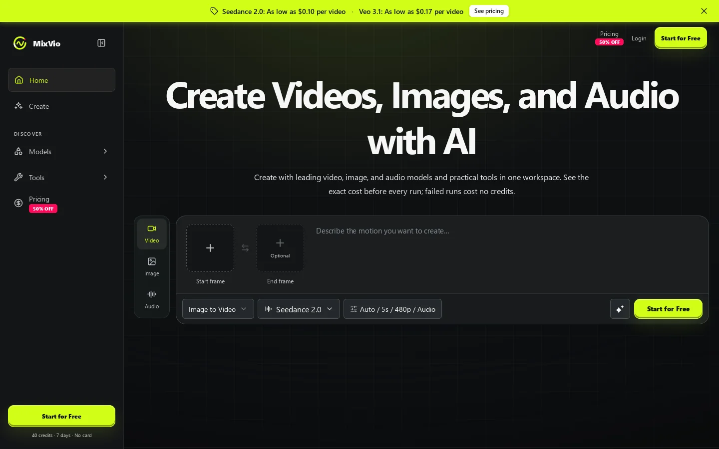 MixVio Homepage screenshot