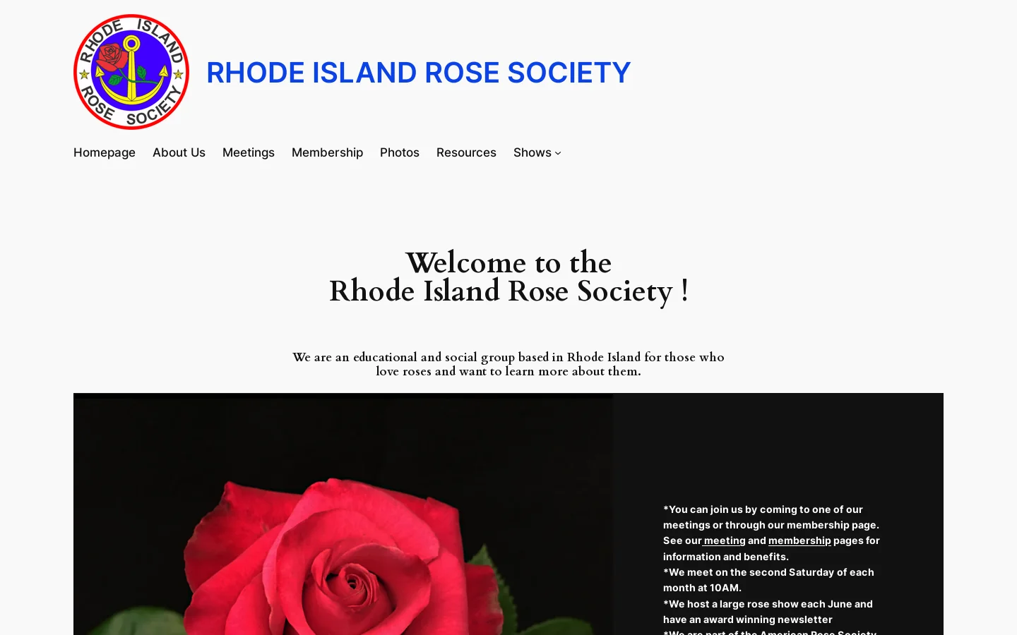 RHODE ISLAND ROSE SOCIETY - We are an educational and social group based in Rhode Island for those who love roses and want to learn more about them. Homepage screenshot