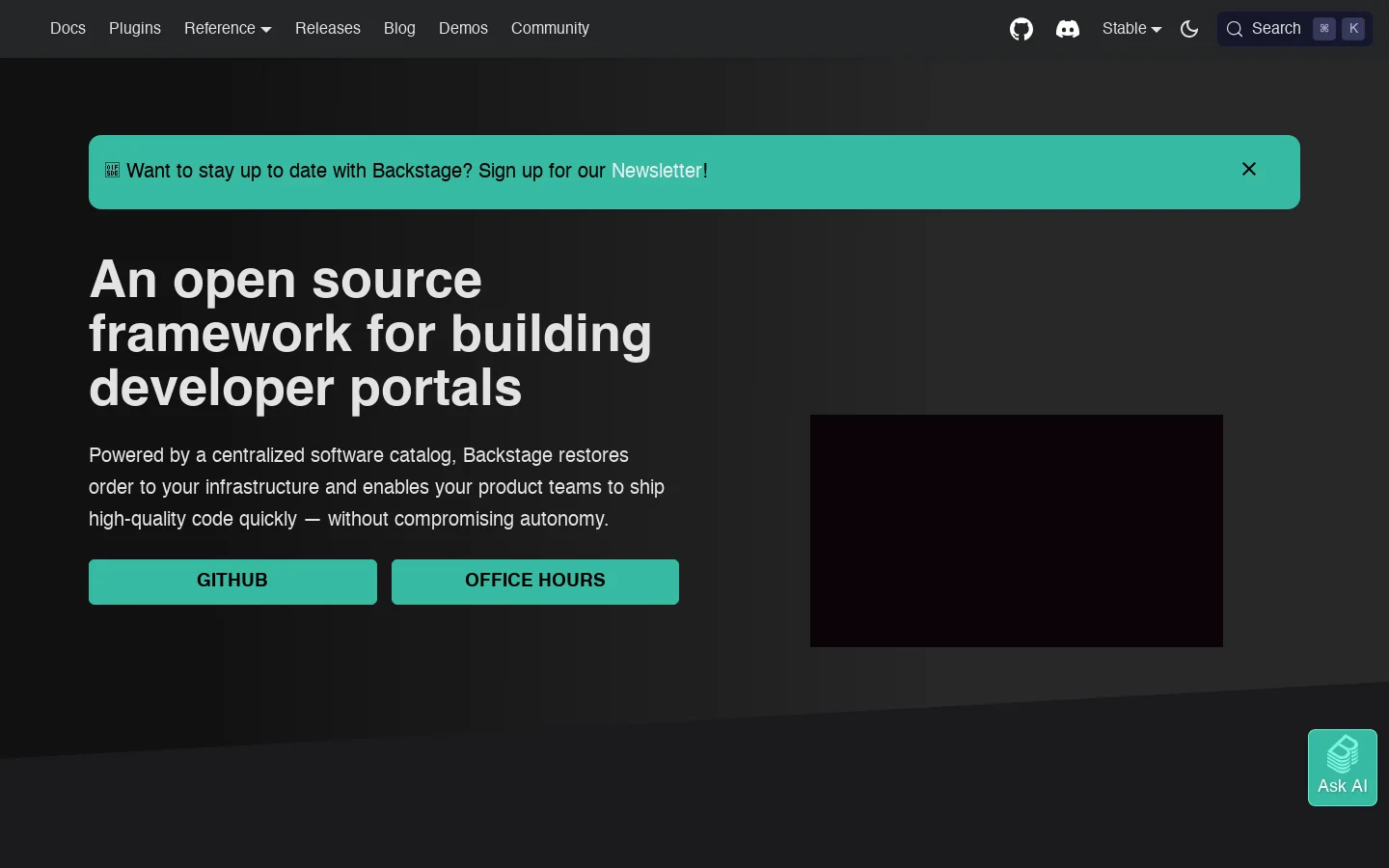 Backstage Software Catalog and Developer Platform Homepage screenshot
