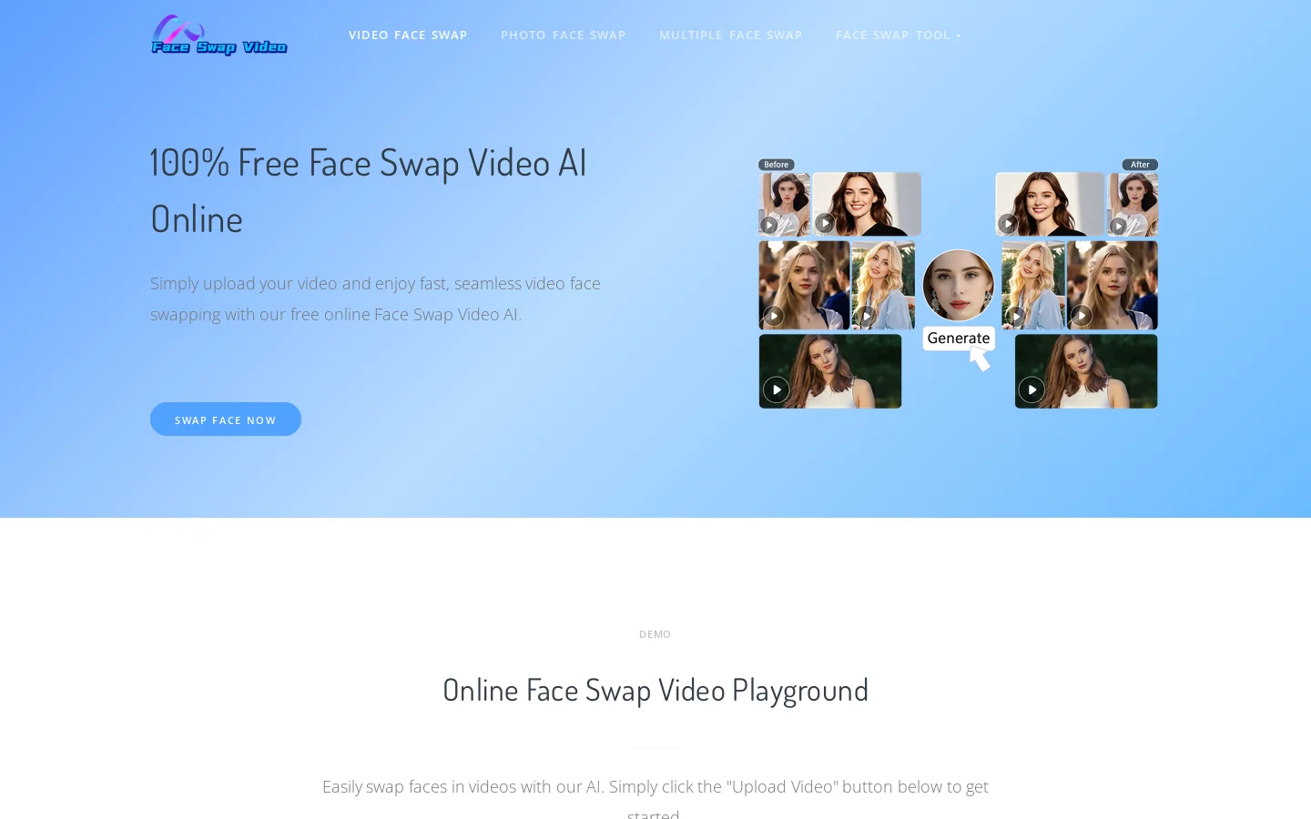 Free Online AI Face Swap for Video & Photo (Unlimited) Homepage screenshot