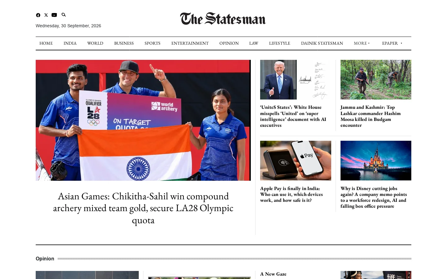 The Statesman Homepage screenshot
