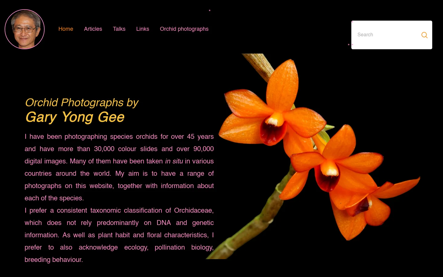 Orchid photographs by Gary Yong Gee Homepage screenshot