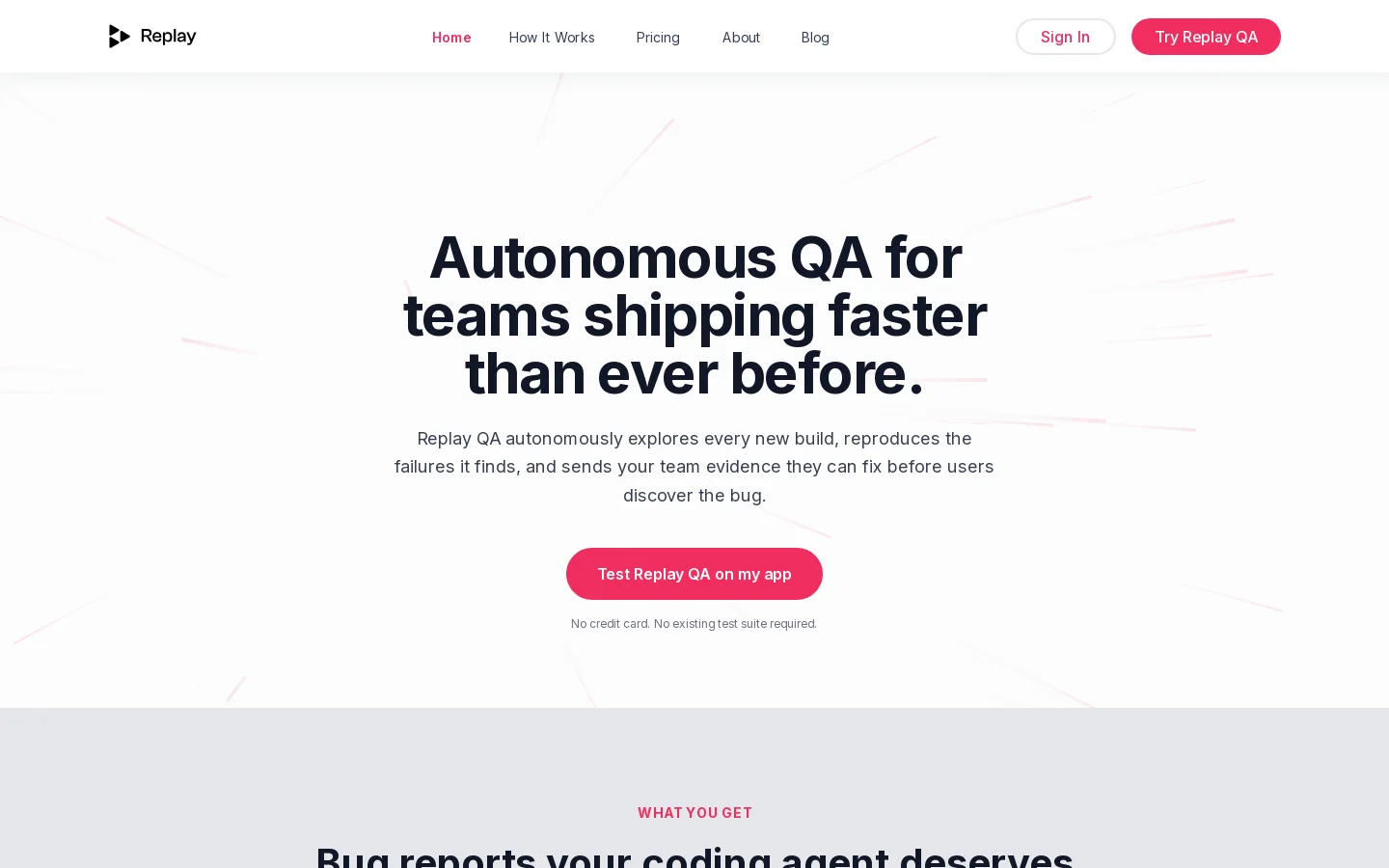 Replay QA Homepage screenshot