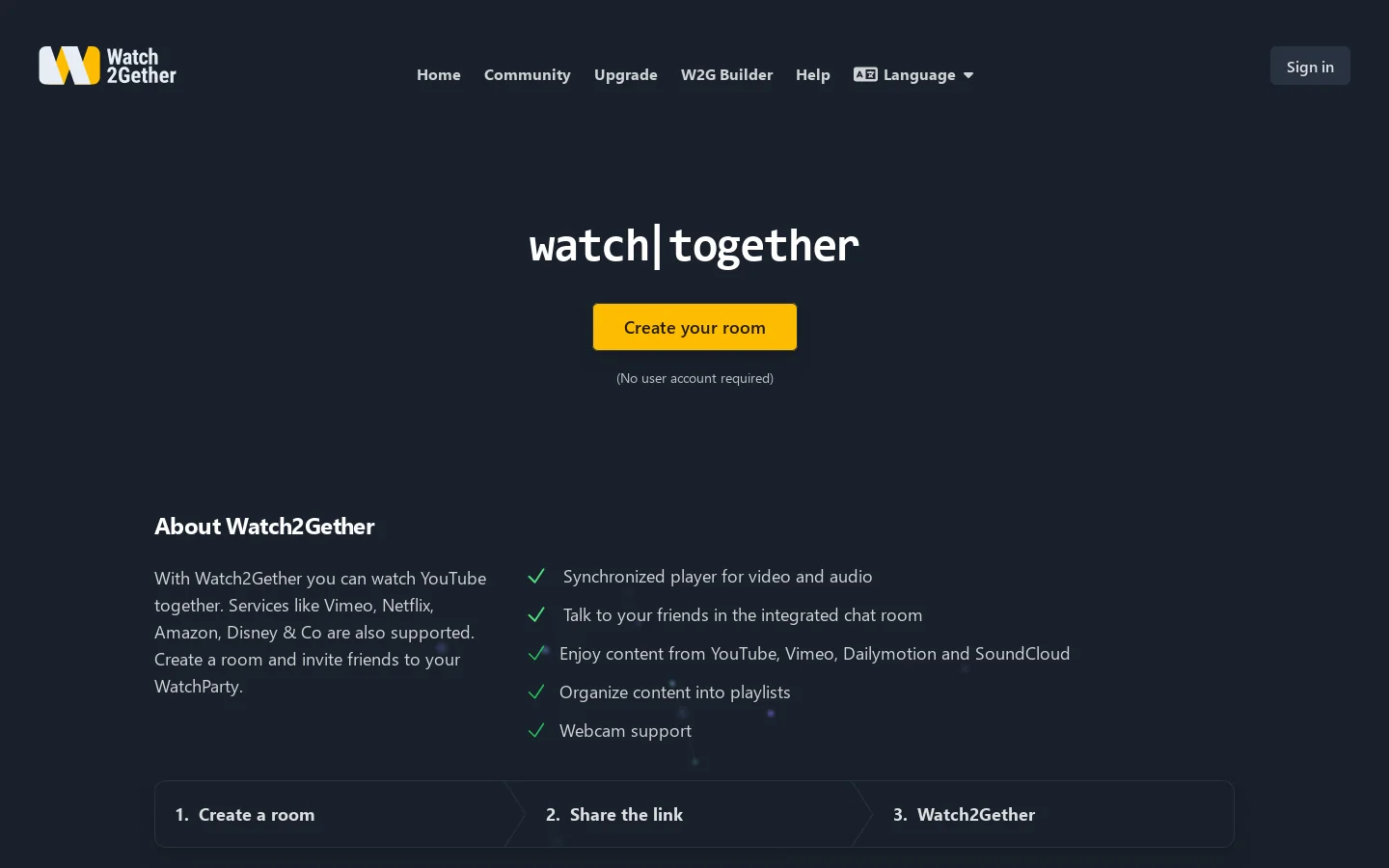 Watch2Gether - Watch Videos together Homepage screenshot