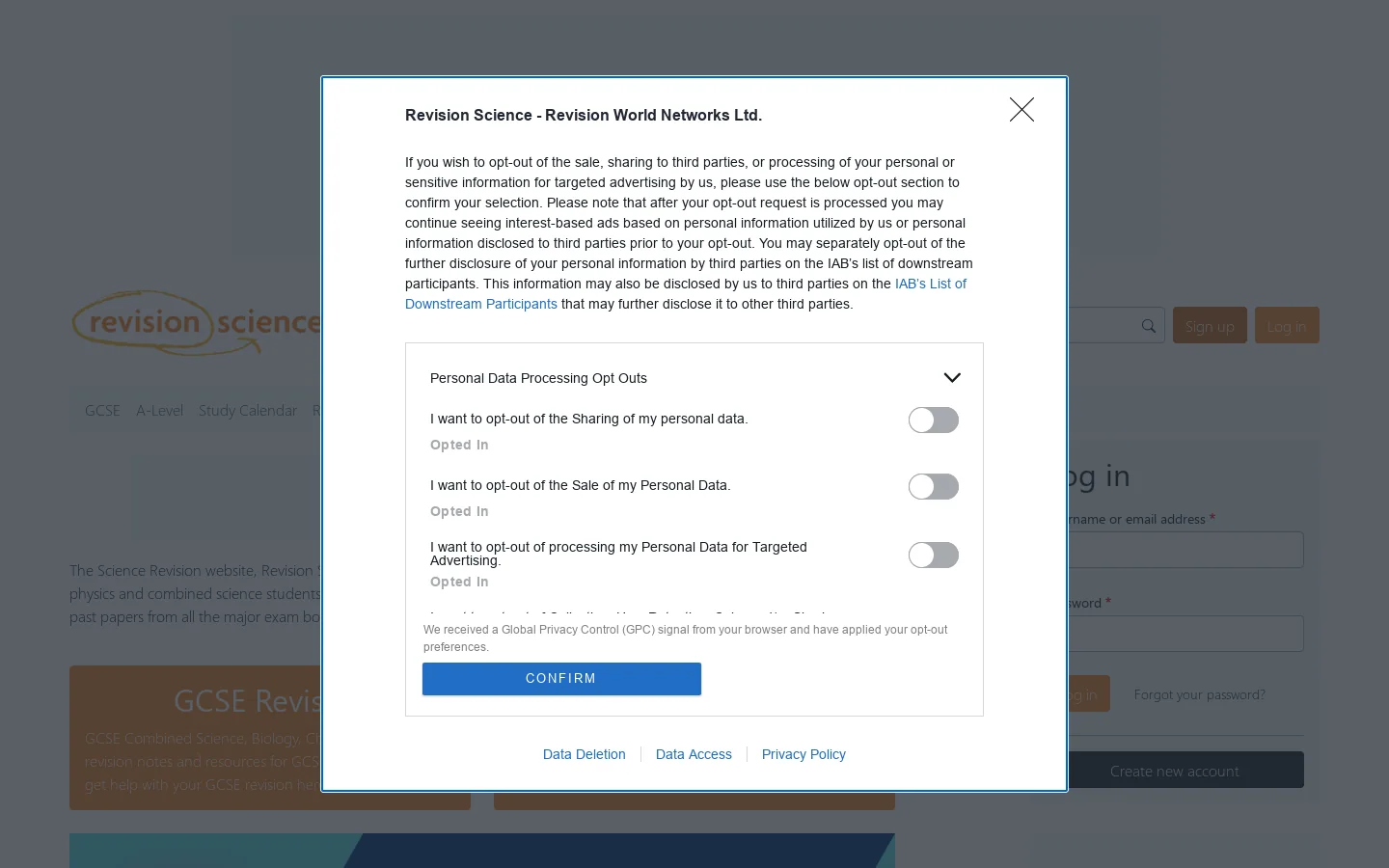 Revision Science Homepage screenshot