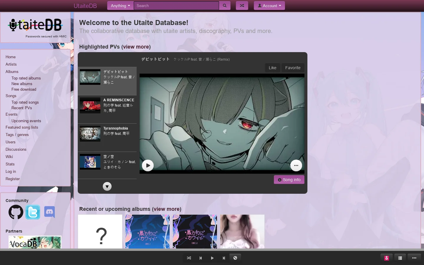 UtaiteDB Homepage screenshot