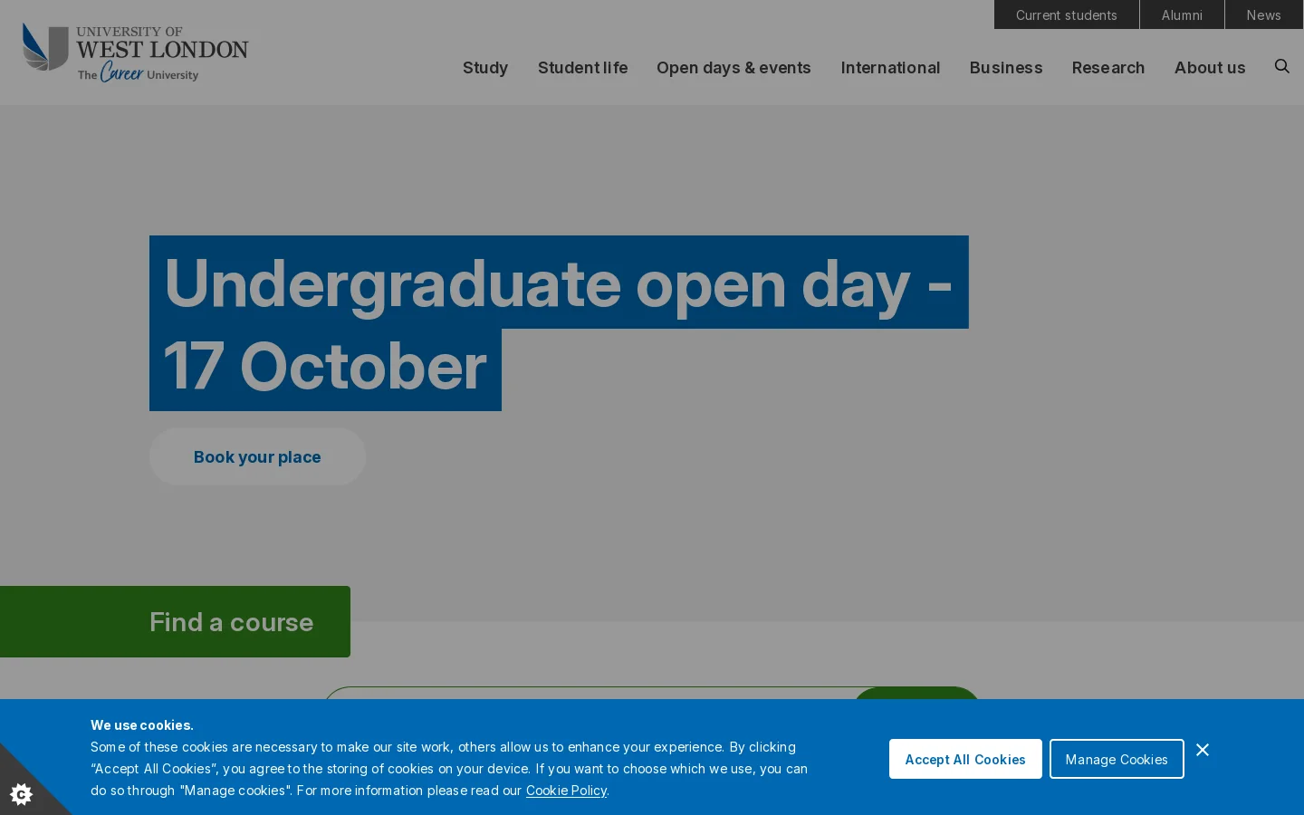 Discover the Career University | University of West London Homepage screenshot