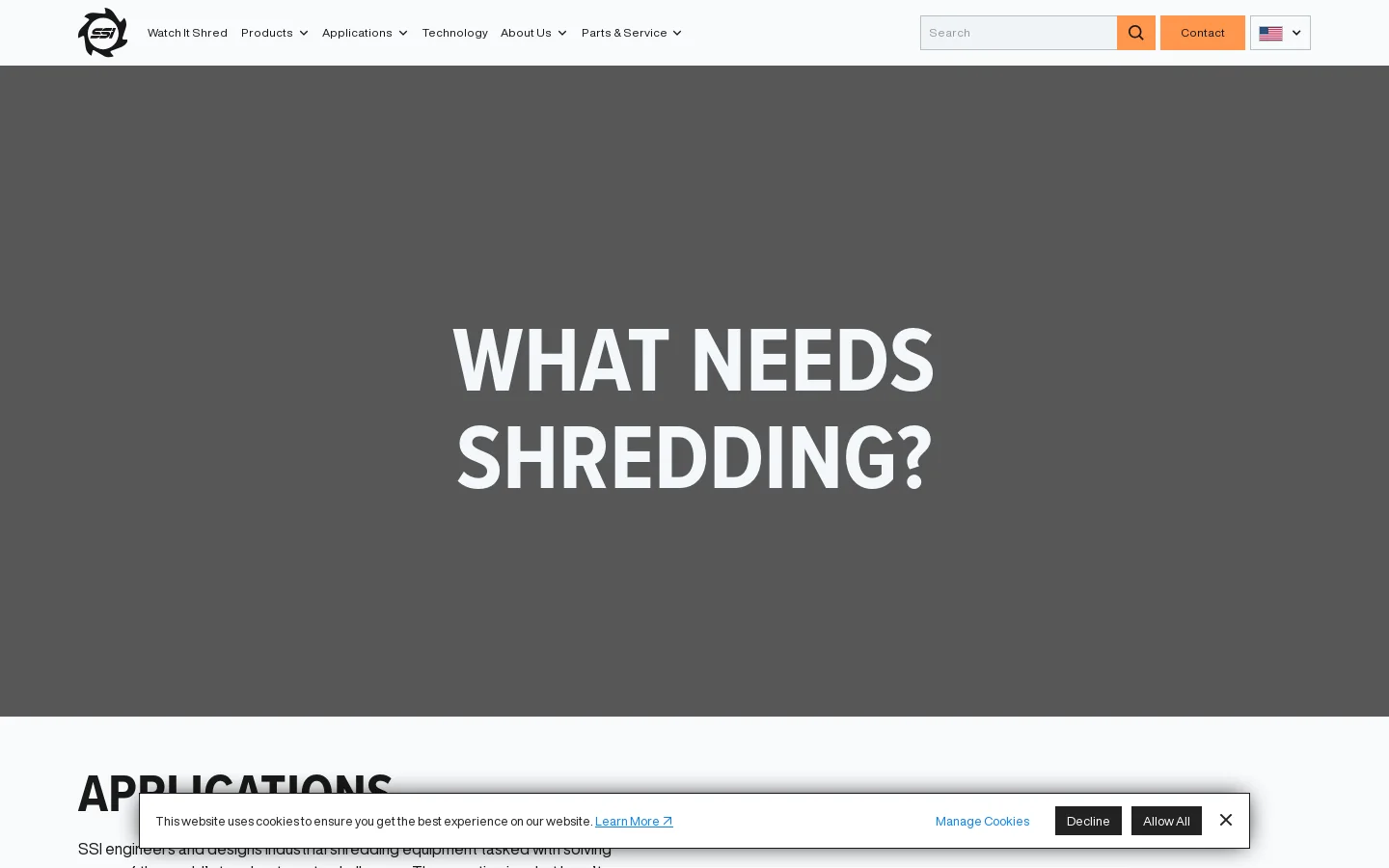 SSI Shredding Systems | Innovative Industrial Shredders Homepage screenshot