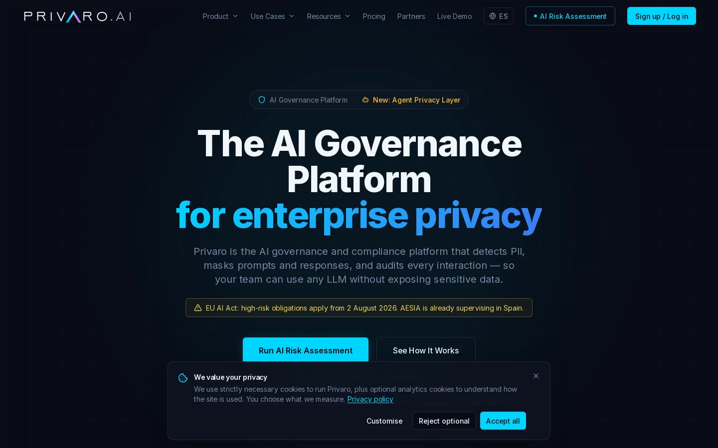 Privaro Homepage screenshot