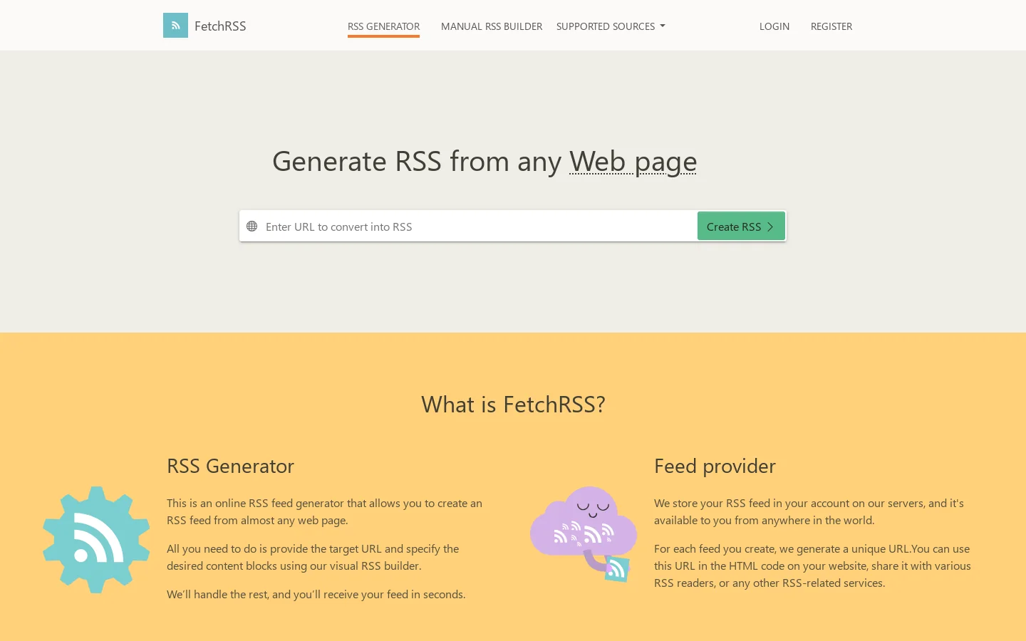 FetchRSS Homepage screenshot