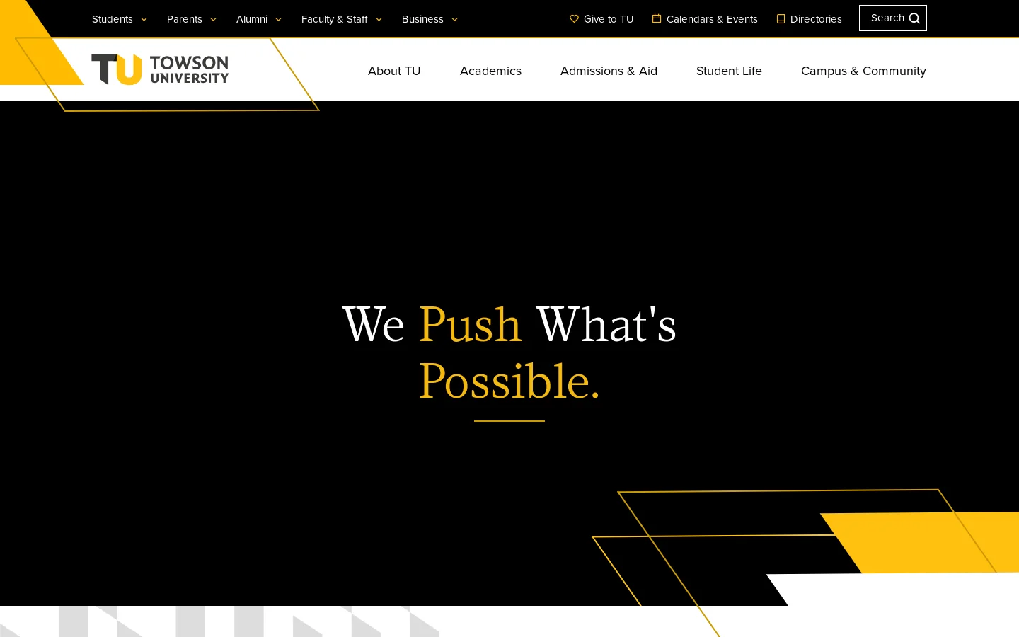 Towson University Homepage screenshot