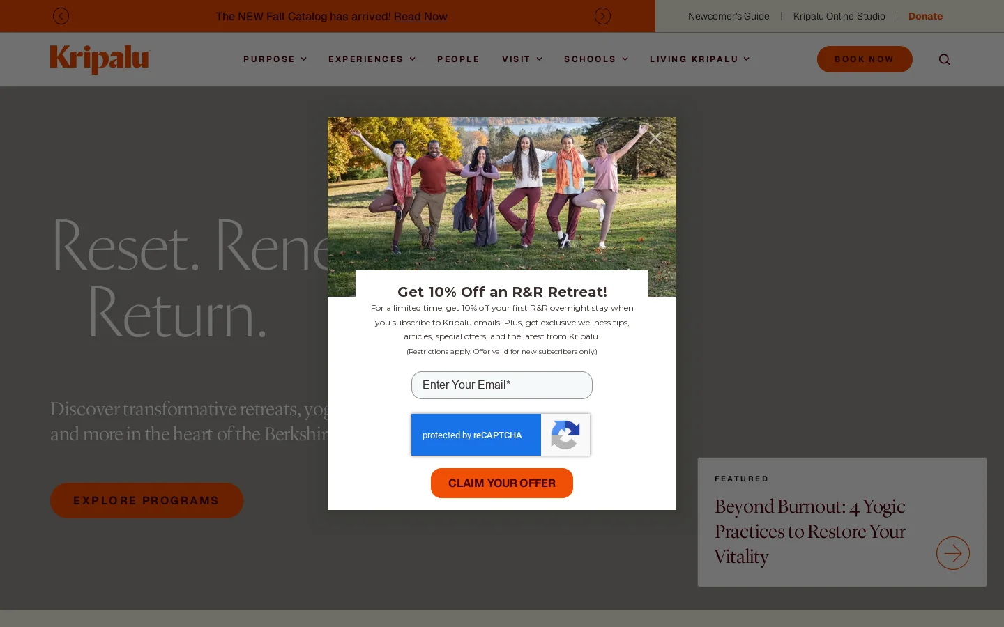 Kripalu Homepage screenshot