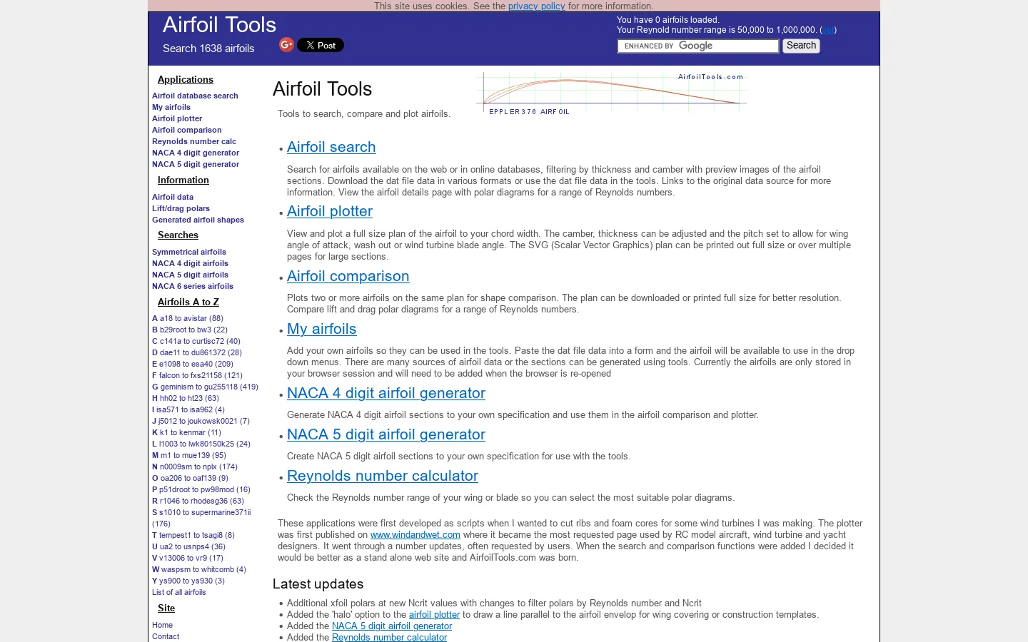 Airfoil Tools Homepage screenshot