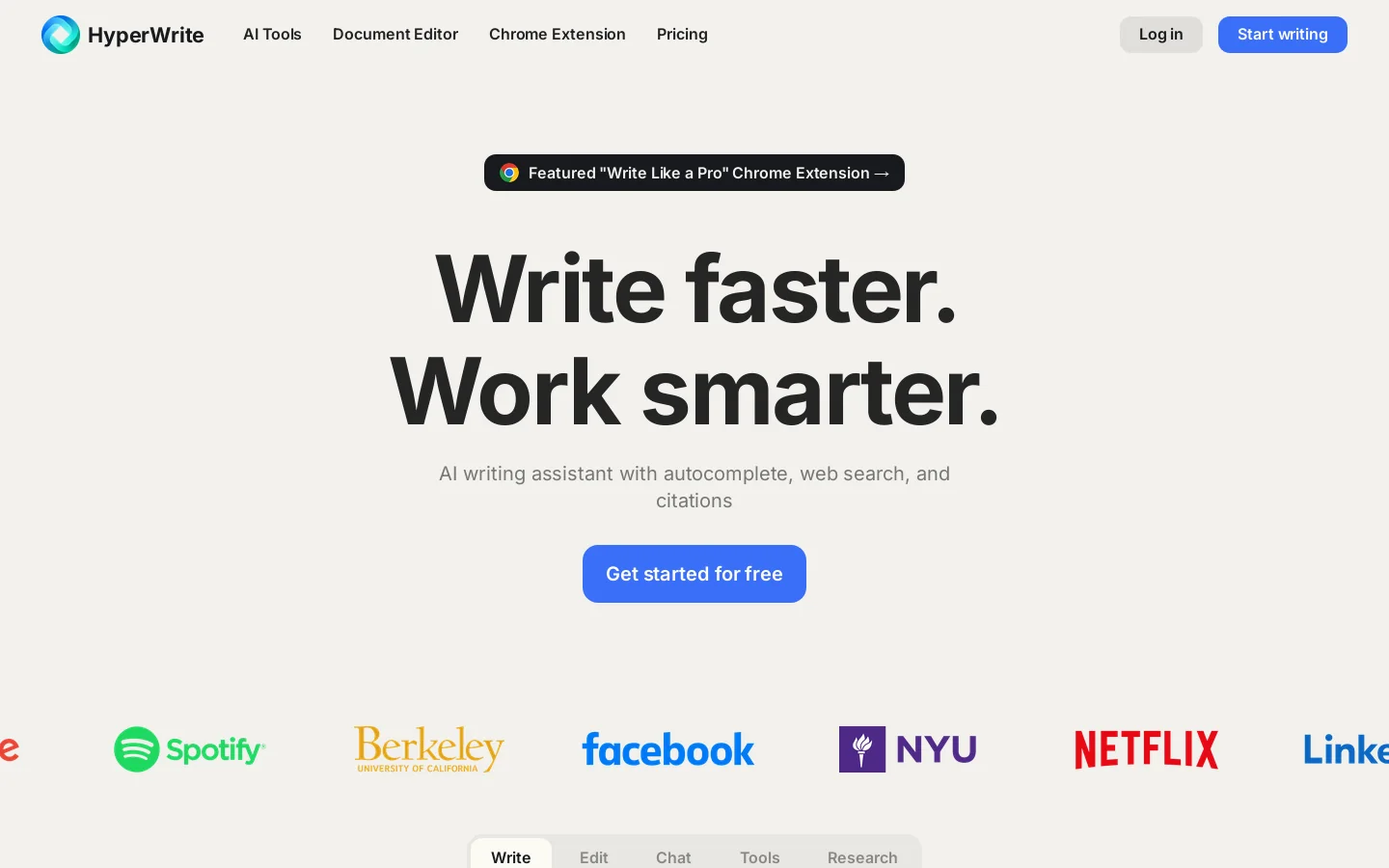 HyperWrite | AI Writing Assistant Homepage screenshot