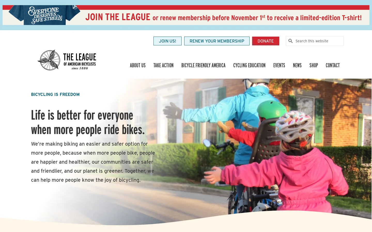 The League of American Bicyclists | League of American Bicyclists Homepage screenshot