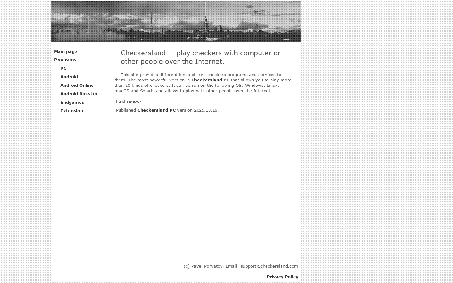 Checkersland Homepage screenshot