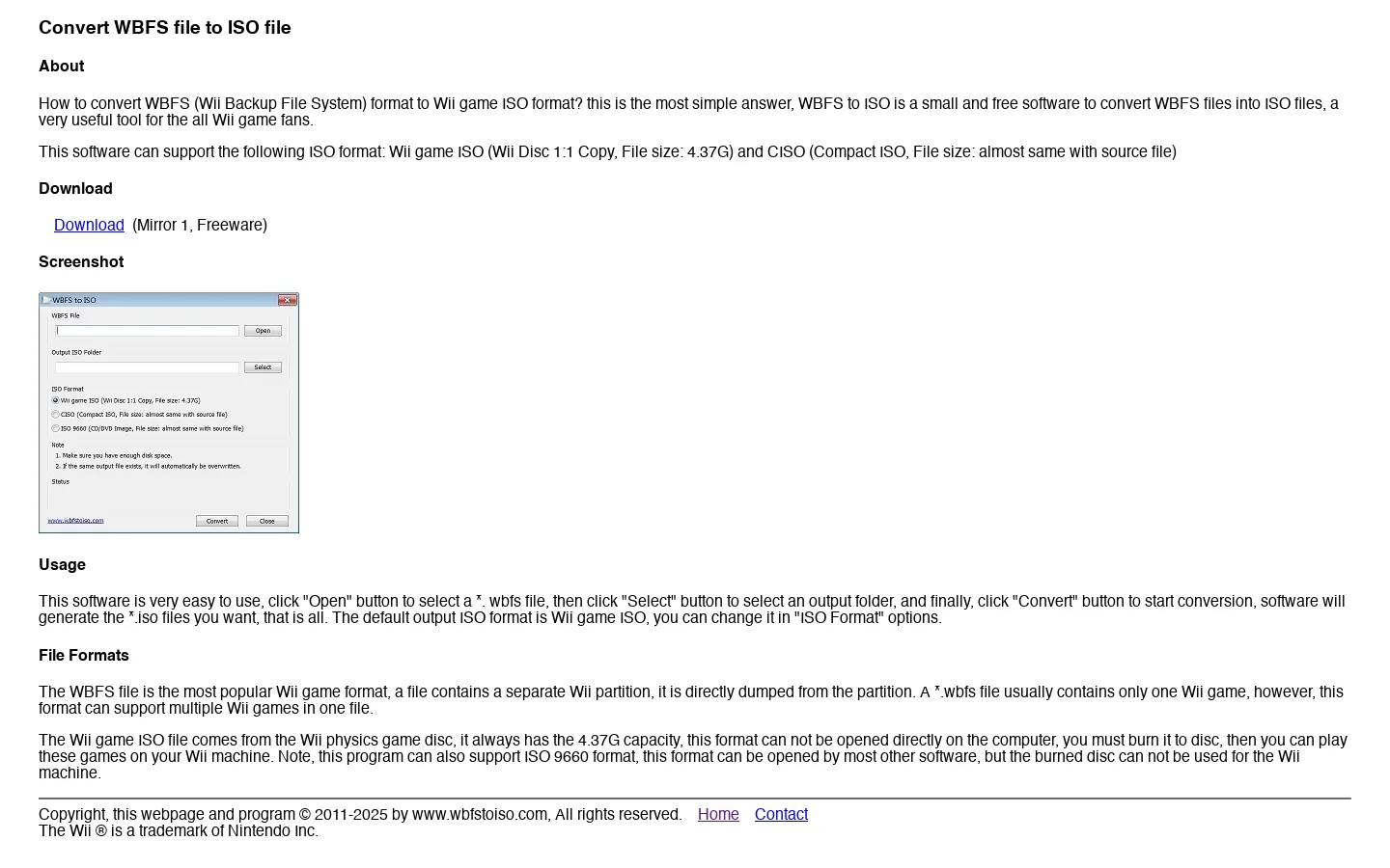 WBFS to ISO Homepage screenshot
