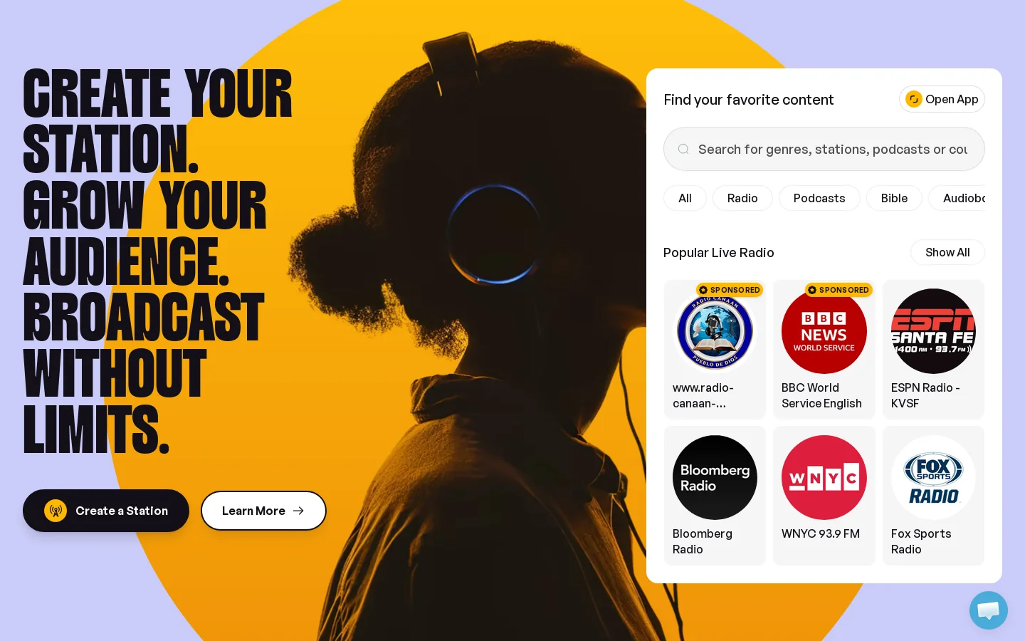 Zeno.FM Homepage screenshot