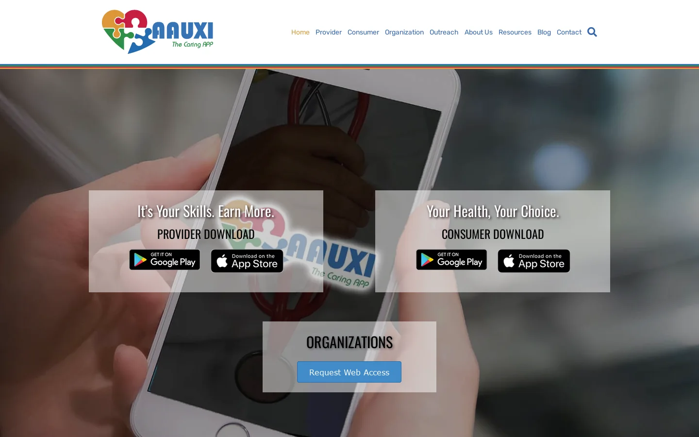 AAUXI APP Homepage screenshot
