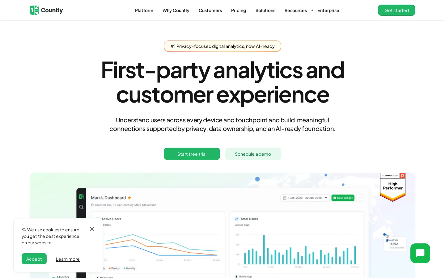 Countly Homepage screenshot