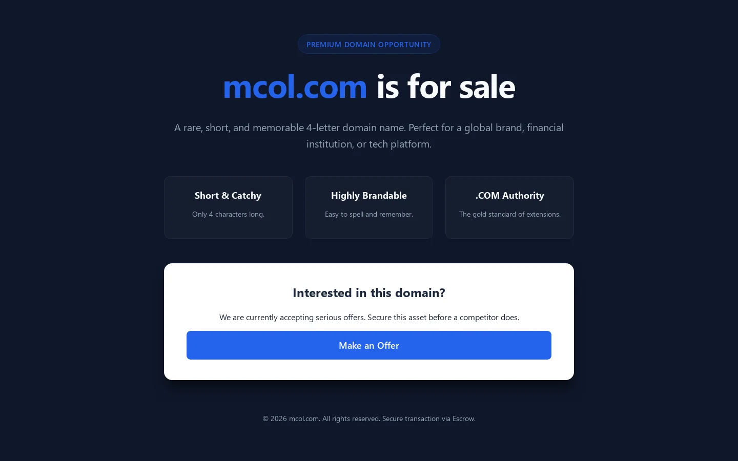 mcol.com is for sale Homepage screenshot