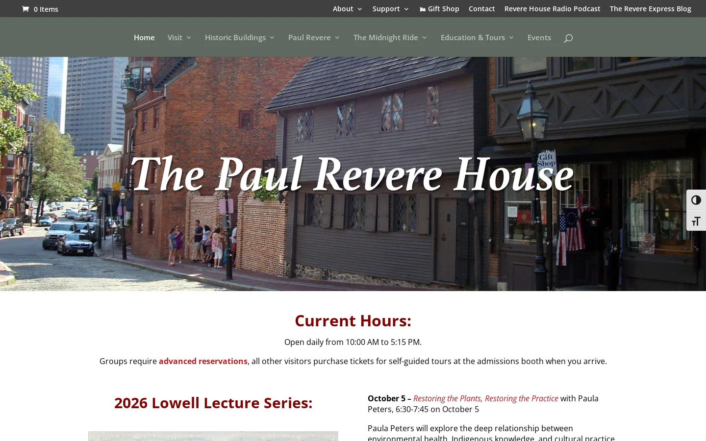 Paul Revere House Homepage screenshot