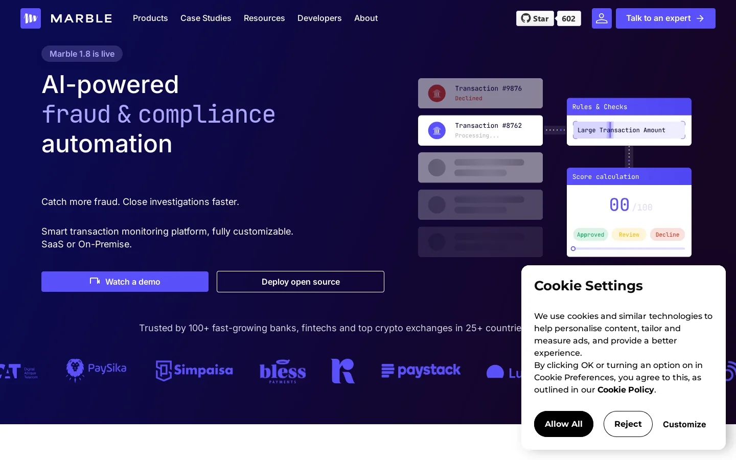 Marble | AI-Powered Fraud & AML Compliance Platform Homepage screenshot