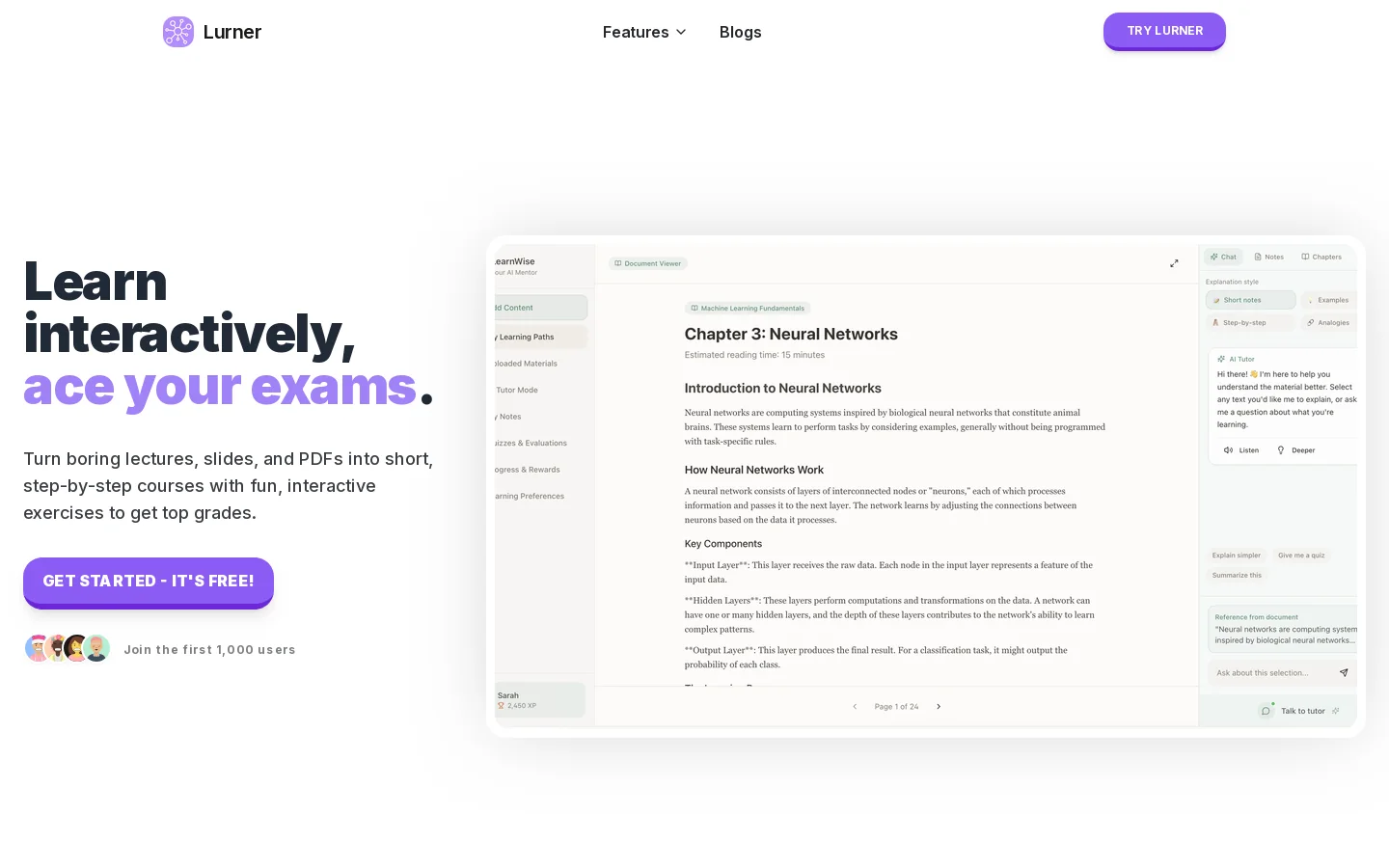 Lurner Homepage screenshot