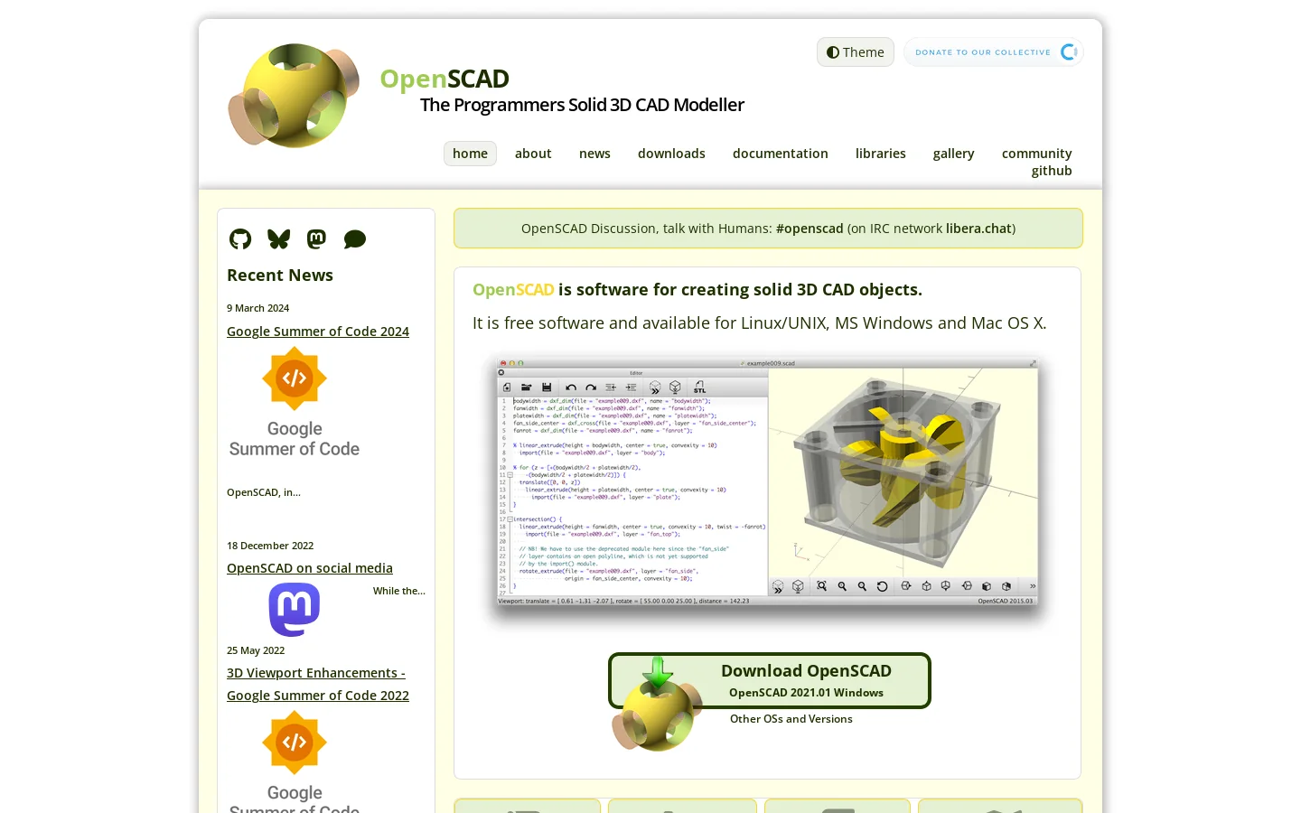 OpenSCAD Homepage screenshot