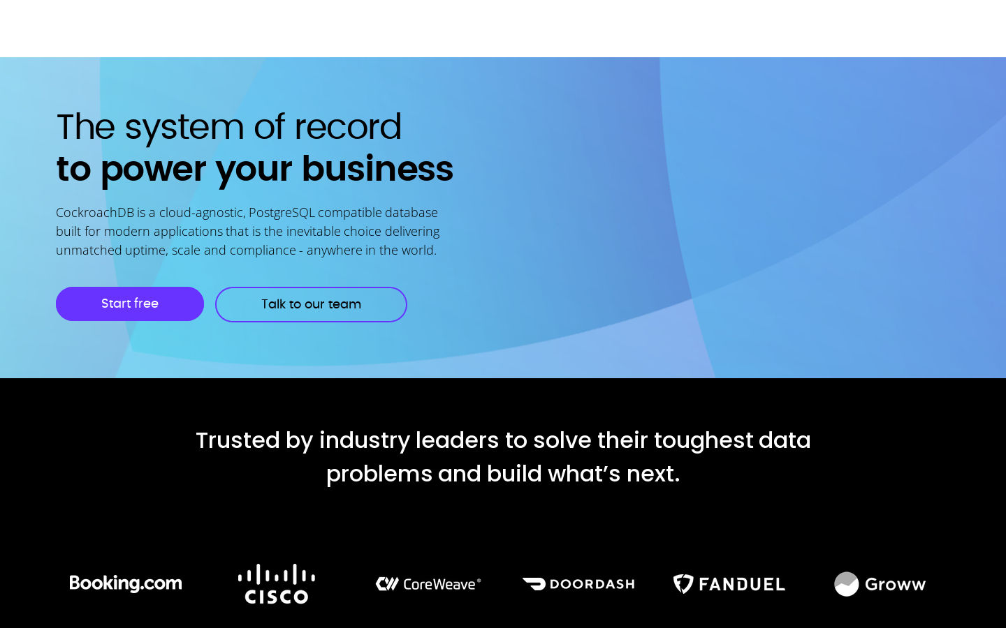 CockroachDB | The system of record to power your business Homepage screenshot