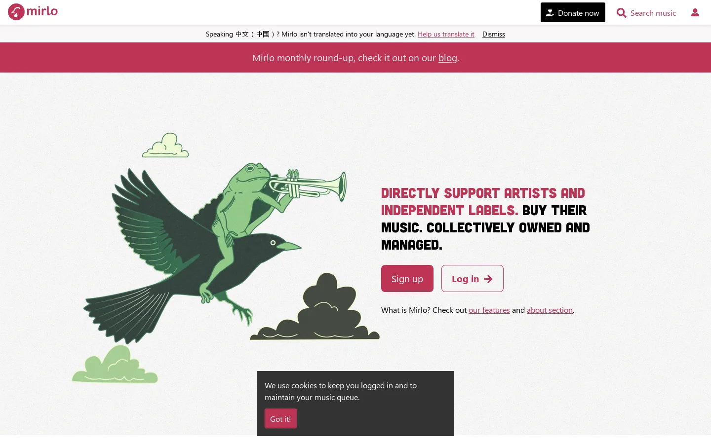 Mirlo Homepage screenshot