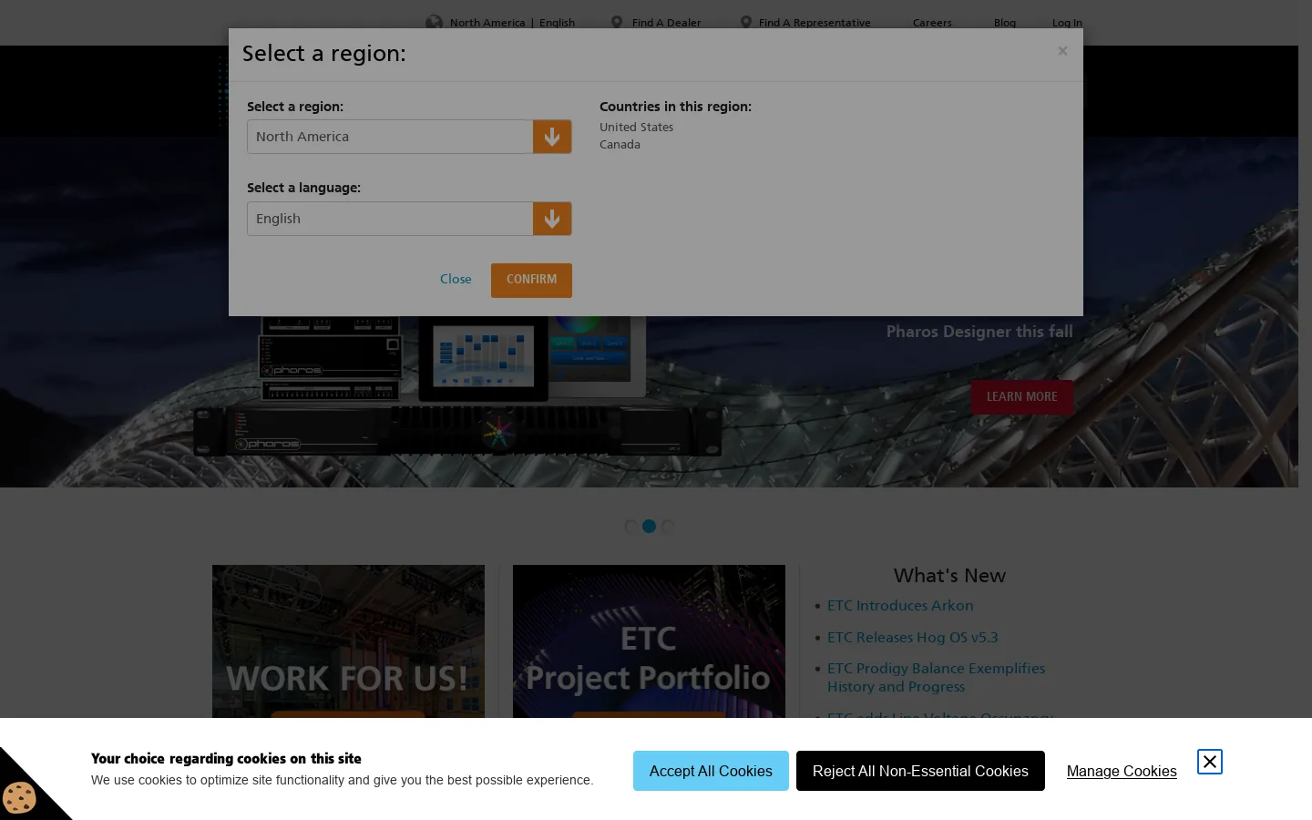 ETC - Theatre, Film, Studio and Architectural Lighting Homepage screenshot