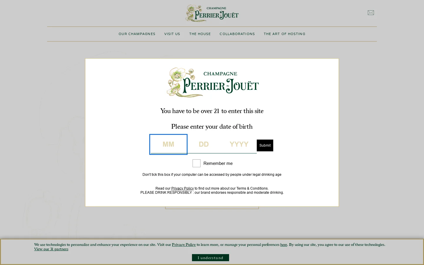 The Perrier-Jouët Champagne House, established since 1811 Homepage screenshot
