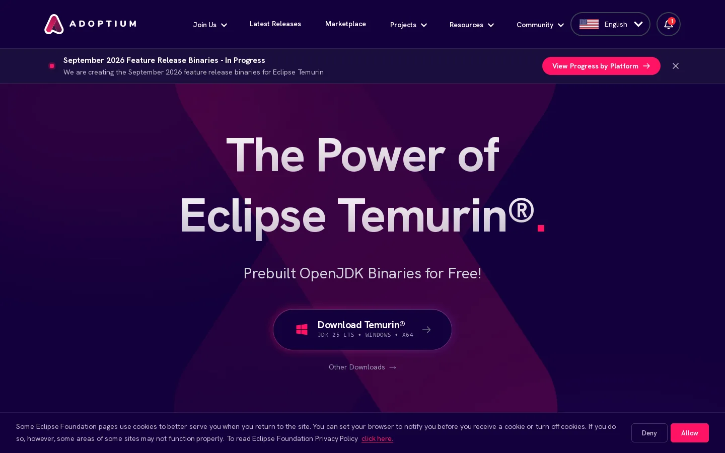 Adoptium Homepage screenshot