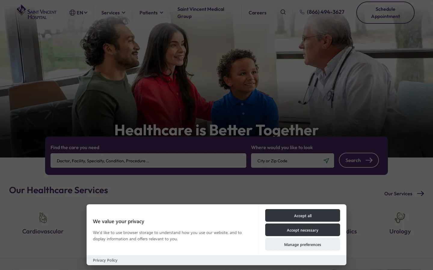 Hospitals & Emergency Rooms Worcester, MA | Saint Vincent Hospital Homepage screenshot