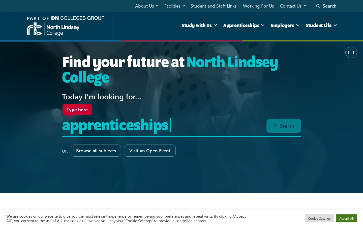 North Lindsey College Homepage screenshot